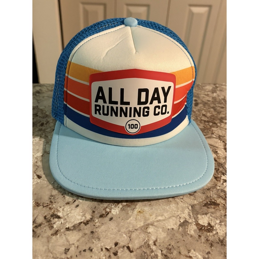 All Day Running Company Trucker Hat Retro Cap‎ Light Blue Mesh Adjustable
